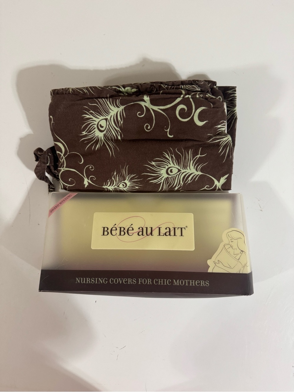 Bebe au Lait Brown Nursing Cover with Light Green Peacock Print